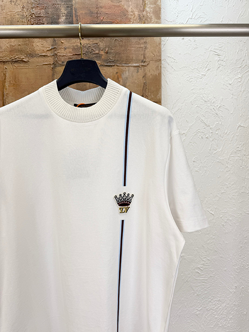 ルイヴィトン クラウンロゴ入りニットネックラインの半袖Tシャツ