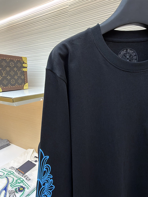 クロムハーツブランドスーパーコピー 青い馬蹄柄のクルーネック長袖シャツ