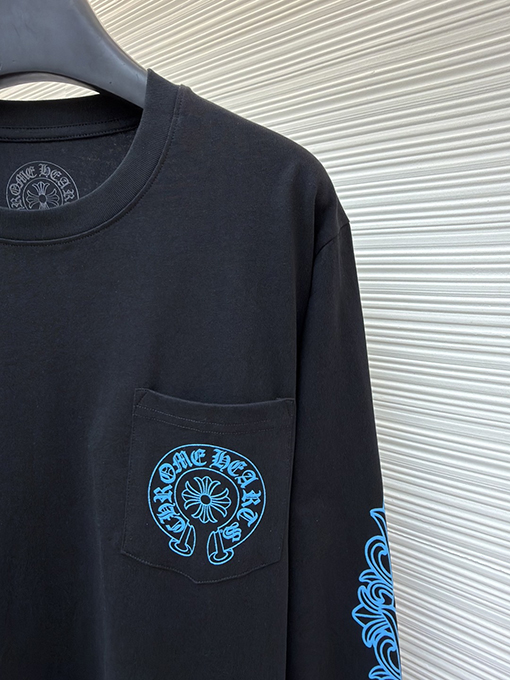 クロムハーツブランドスーパーコピー 青い馬蹄柄のクルーネック長袖シャツ