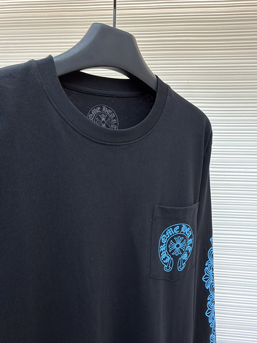 クロムハーツブランドスーパーコピー 青い馬蹄柄のクルーネック長袖シャツ