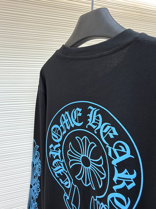 クロムハーツブランドスーパーコピー 青い馬蹄柄のクルーネック長袖シャツ