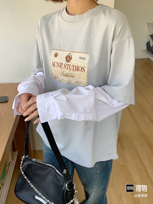 アクネストゥディオズ Acne Studios コインと文字のフェイクツーピース長袖シャツ