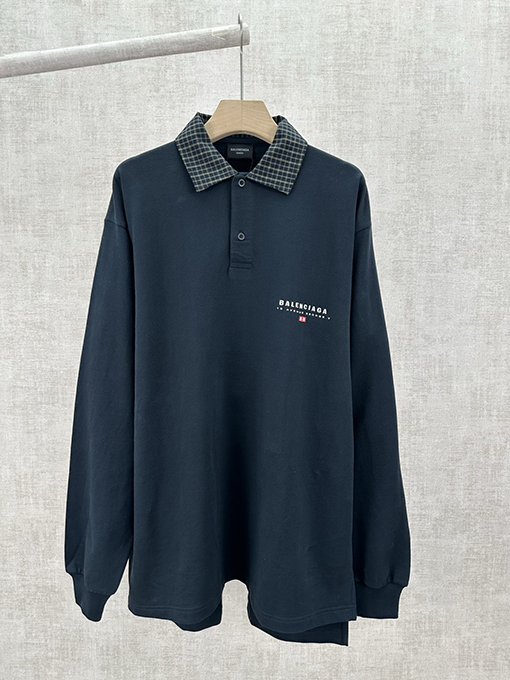 バレンシアガ Balenciaga 無地のチェック柄襟長袖ポロシャツ