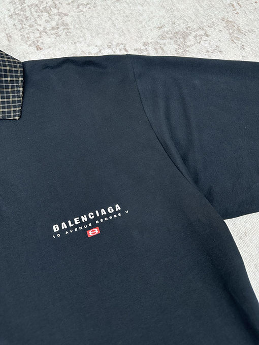 バレンシアガ Balenciaga 無地のチェック柄襟長袖ポロシャツ