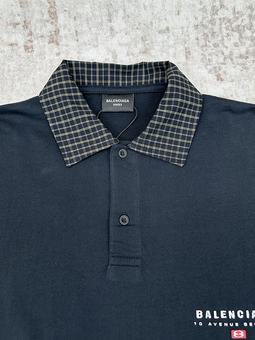バレンシアガ Balenciaga 無地のチェック柄襟長袖ポロシャツ