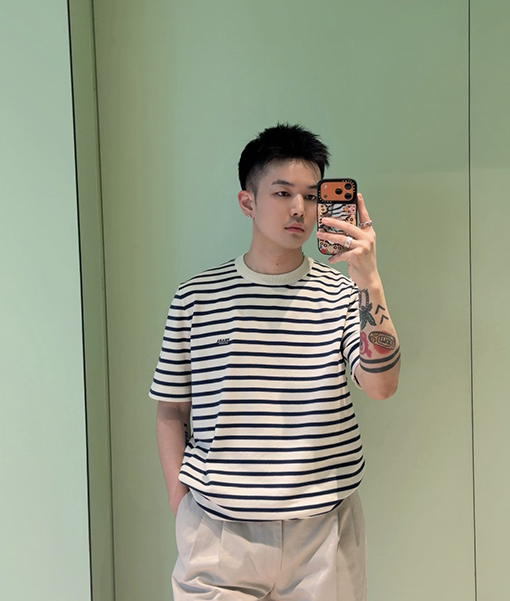 プラダスーパーコピー PRADA ストライプ柄ニット半袖Tシャツ