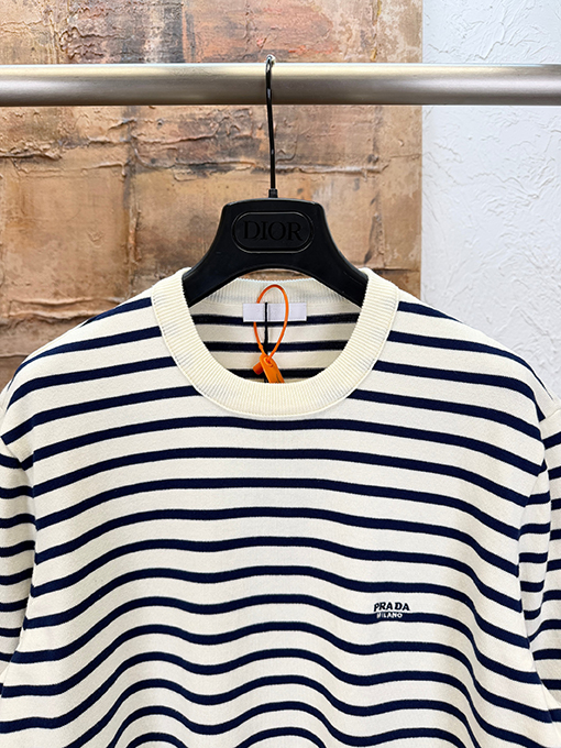 プラダスーパーコピー PRADA ストライプ柄ニット半袖Tシャツ