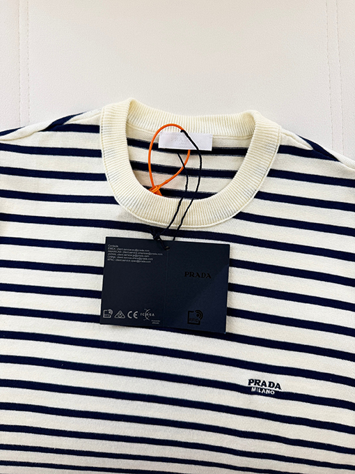 プラダスーパーコピー PRADA ストライプ柄ニット半袖Tシャツ