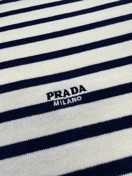 プラダスーパーコピー PRADA ストライプ柄ニット半袖Tシャツ