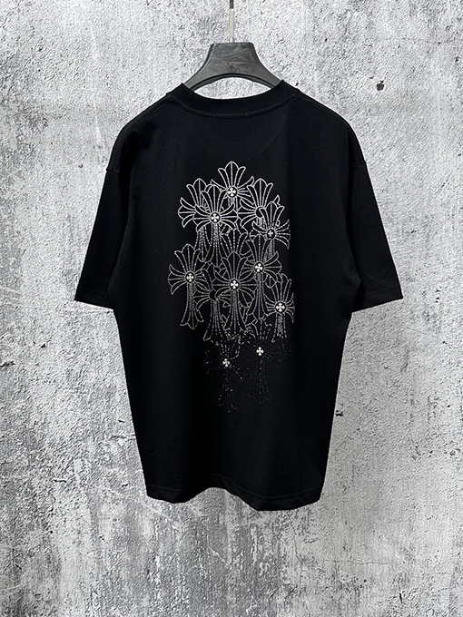 クロムハーツスーパーコピー ラインストーン付きクルーネック半袖Tシャツ