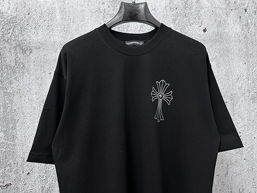 クロムハーツスーパーコピー ラインストーン付きクルーネック半袖Tシャツ