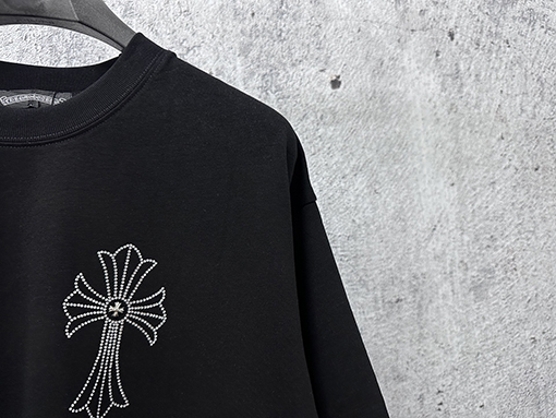 クロムハーツスーパーコピー ラインストーン付きクルーネック半袖Tシャツ
