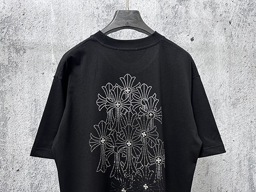 クロムハーツスーパーコピー ラインストーン付きクルーネック半袖Tシャツ