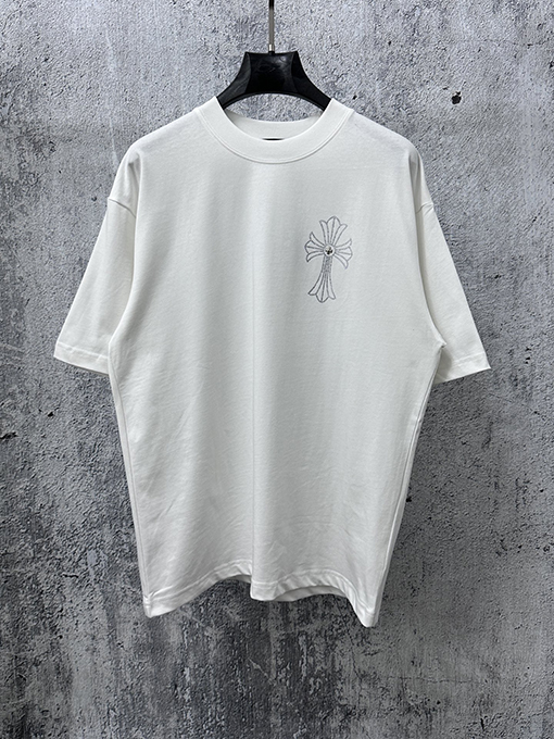 クロムハーツスーパーコピー ラインストーン付きクルーネック半袖Tシャツ