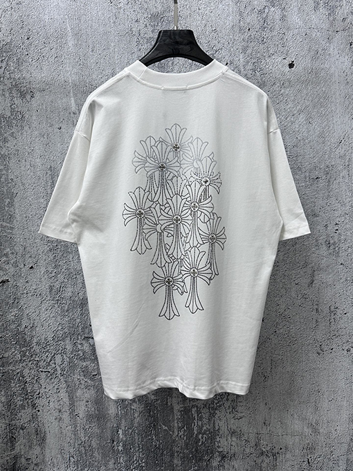 クロムハーツスーパーコピー ラインストーン付きクルーネック半袖Tシャツ