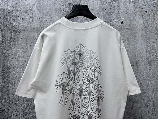 クロムハーツスーパーコピー ラインストーン付きクルーネック半袖Tシャツ