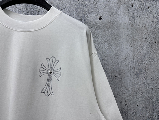 クロムハーツスーパーコピー ラインストーン付きクルーネック半袖Tシャツ