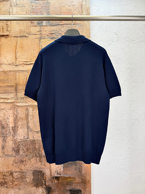 フェンディコピー くり抜きジャカードニットの半袖ポロシャツ