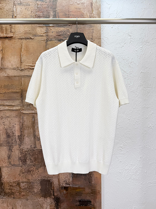 フェンディコピー くり抜きジャカードニットの半袖ポロシャツ