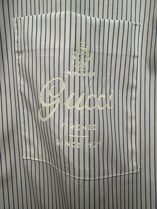 グッチスーパーコピー 新作コットンストライプバッジ刺繍り半袖シャツ