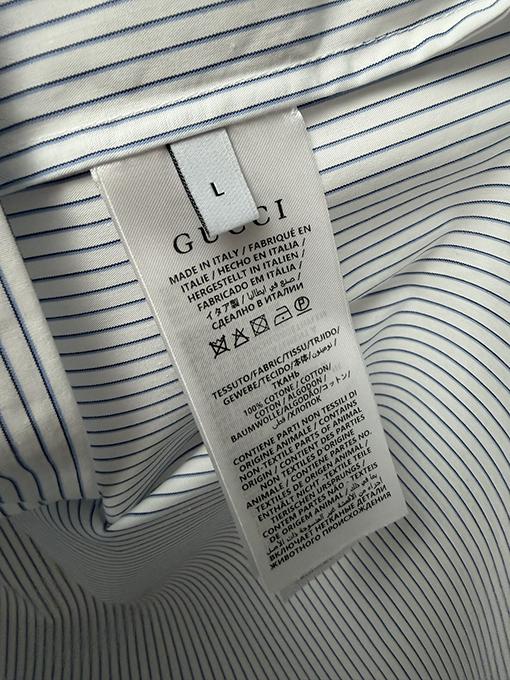 グッチスーパーコピー 新作コットンストライプバッジ刺繍り半袖シャツ