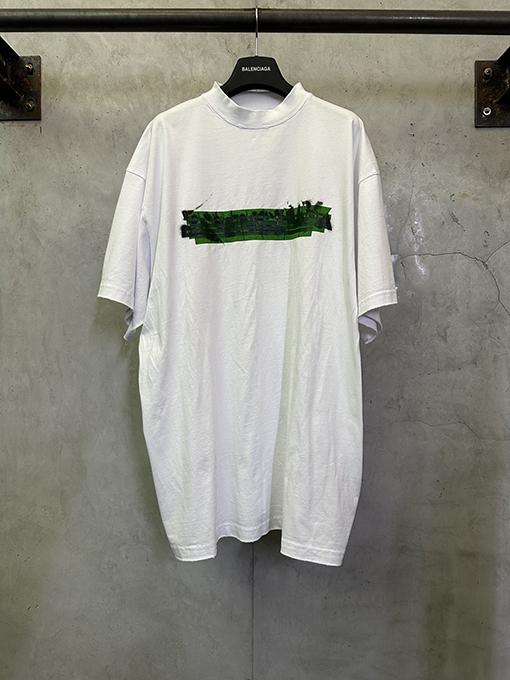 バレンシアガブランドコピー スプリンググリーンテープ 半袖Tシャツ