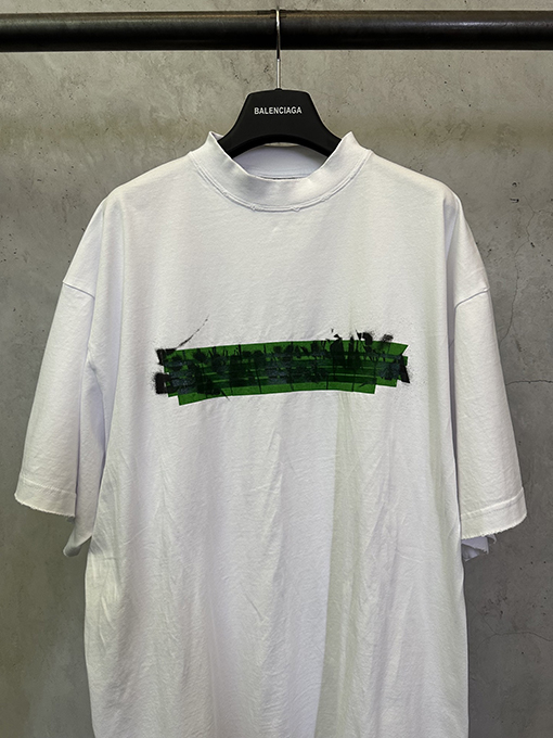 バレンシアガブランドコピー スプリンググリーンテープ 半袖Tシャツ