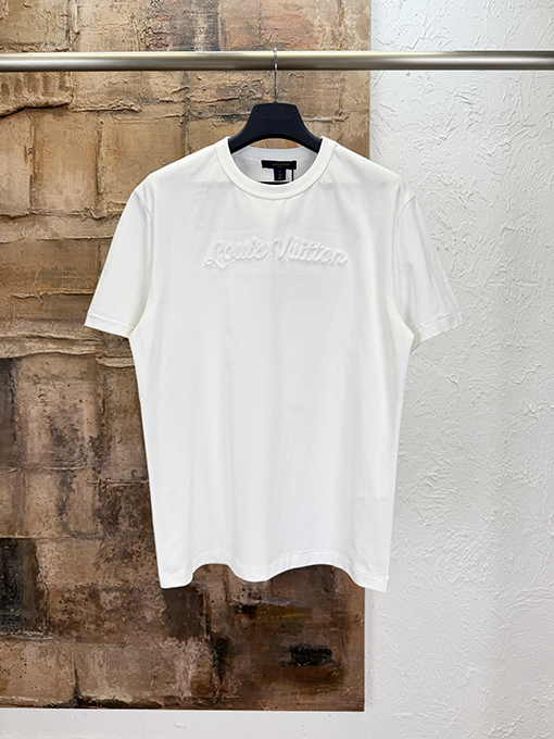 ルイヴィトンコピー 刺繍ロゴ入り半袖Tシャツ