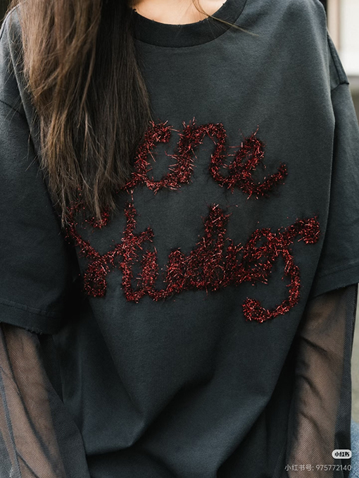 アクネストゥディオズ Acne Studios レトロスタイルのレイヤード風ツーピースロゴ入り長袖シャツ