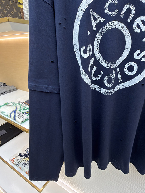 アクネストゥディオズブランドコピー Acne Studios ボタンロゴプリントのフェイクツーピース長袖シャツ