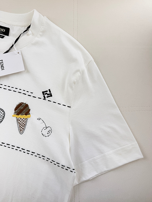 フェンディコピー アイスクリームの刺繍り半袖Tシャツ