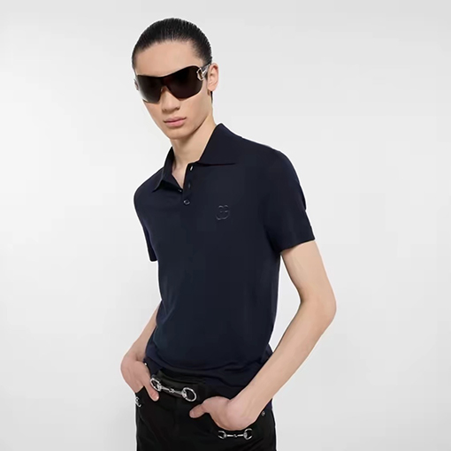 グッチ ダブルG刺繍りニット半袖ポロシャツ