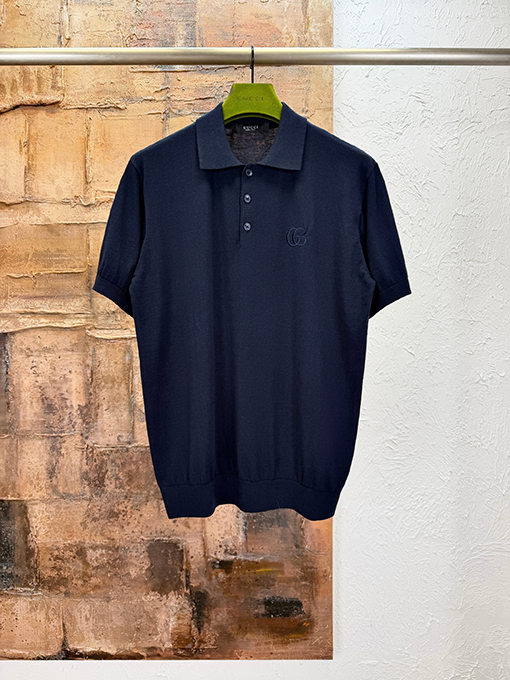 グッチ ダブルG刺繍りニット半袖ポロシャツ