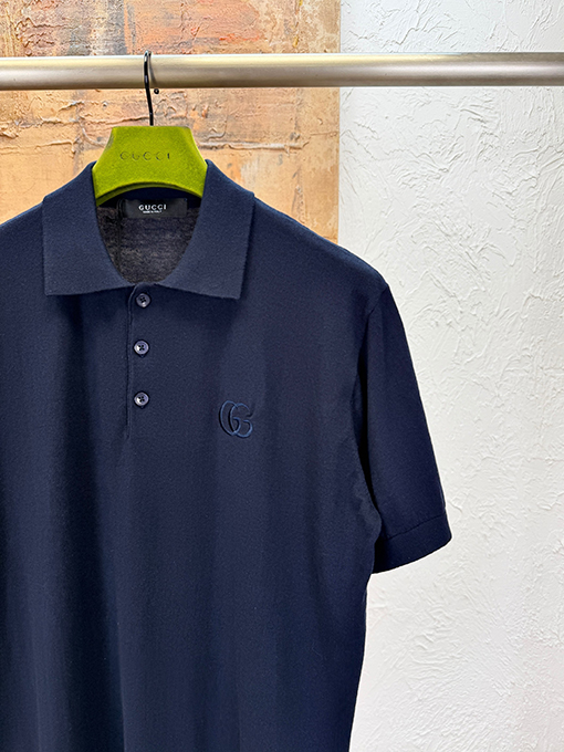 グッチ ダブルG刺繍りニット半袖ポロシャツ