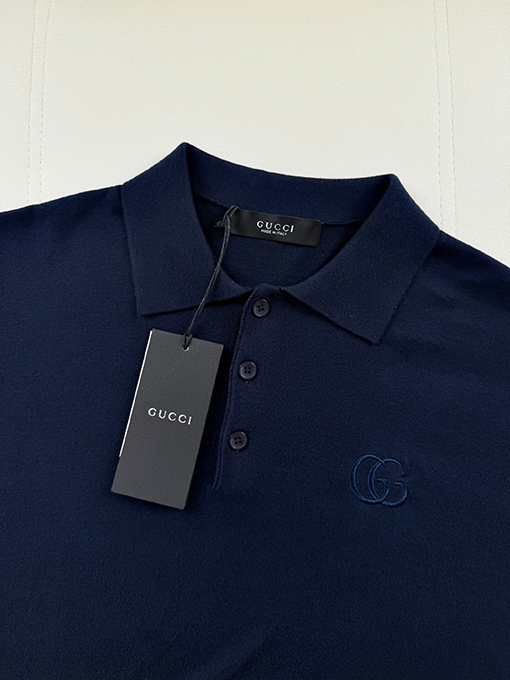 グッチ ダブルG刺繍りニット半袖ポロシャツ