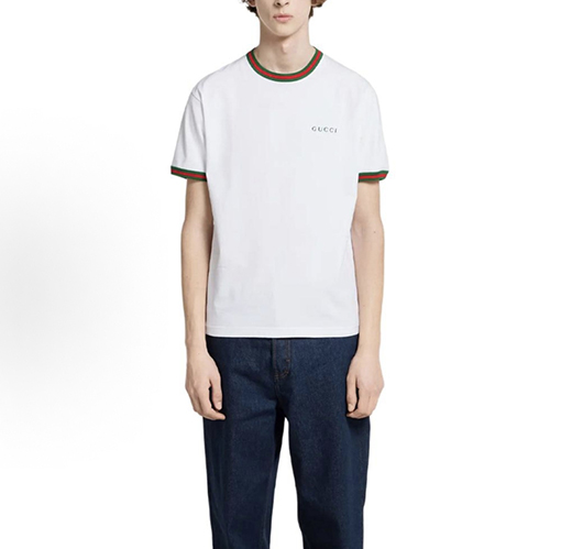 グッチスーパーコピー GUCCI 文字刺繍り赤と緑のリボン付き半袖Tシャツ