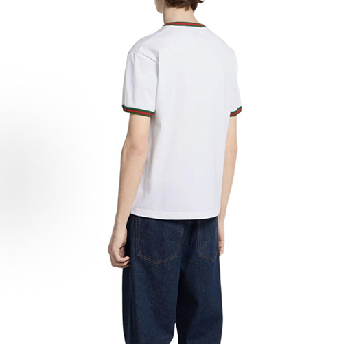 グッチスーパーコピー GUCCI 文字刺繍り赤と緑のリボン付き半袖Tシャツ