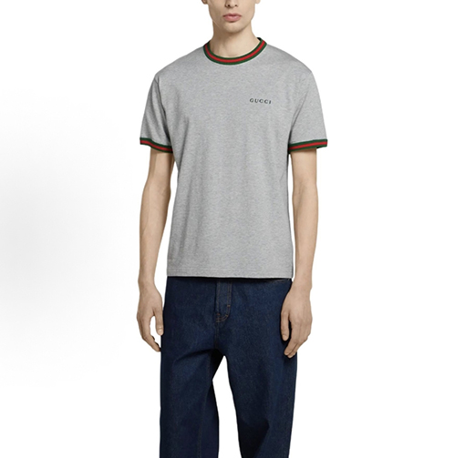 グッチスーパーコピー GUCCI 文字刺繍り赤と緑のリボン付き半袖Tシャツ