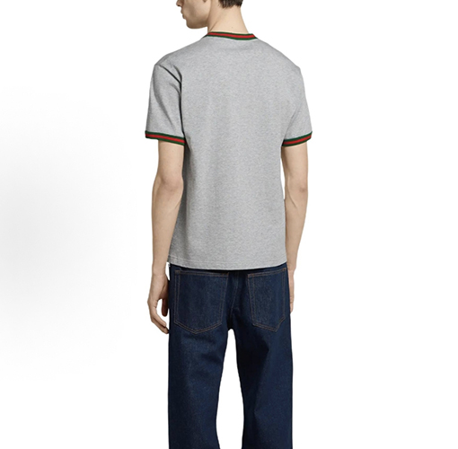 グッチスーパーコピー GUCCI 文字刺繍り赤と緑のリボン付き半袖Tシャツ