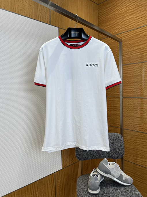 グッチスーパーコピー GUCCI 文字刺繍り赤と緑のリボン付き半袖Tシャツ