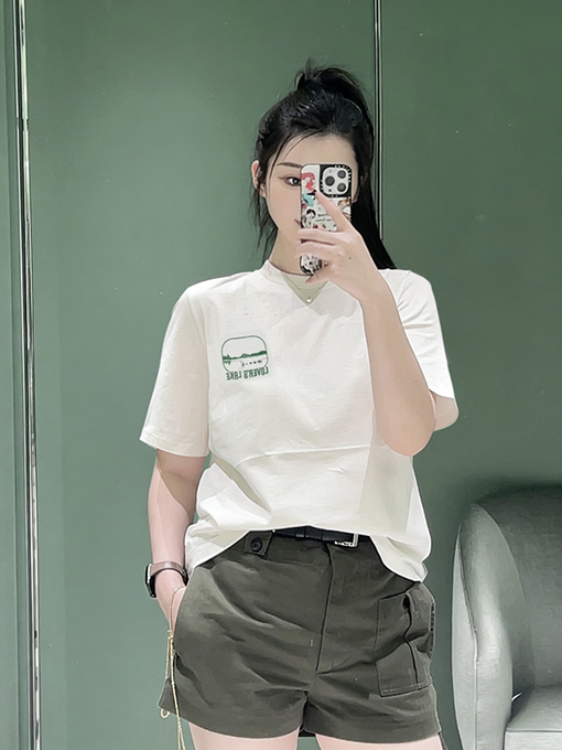 プラダ 湖の景色がプリントされたカジュアルな半袖Tシャツ