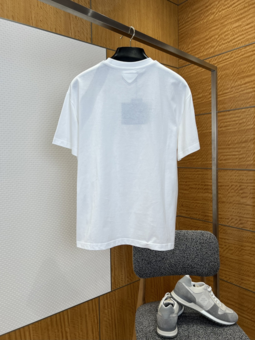 プラダ 湖の景色がプリントされたカジュアルな半袖Tシャツ