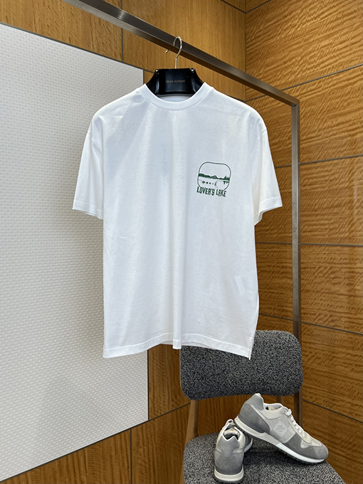 プラダ 湖の景色がプリントされたカジュアルな半袖Tシャツ