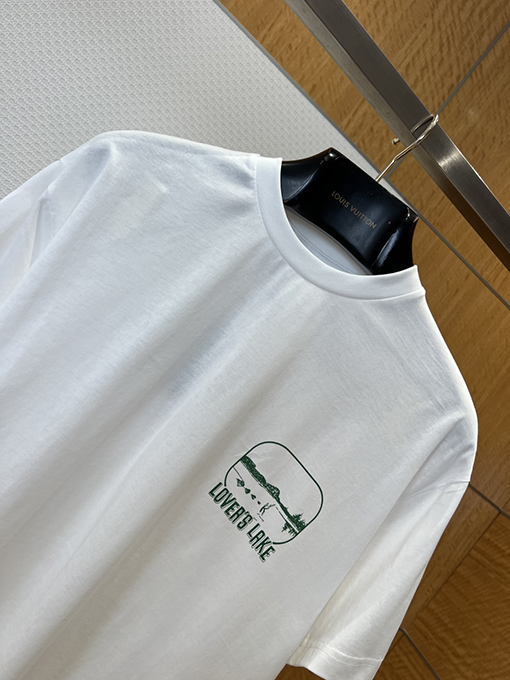 プラダ 湖の景色がプリントされたカジュアルな半袖Tシャツ