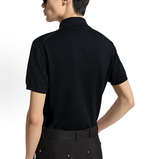 ルイヴィトン LV 文字りレザーラベル付きシンプルな半袖ポロシャツ