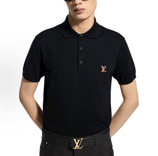 ルイヴィトン LV 文字りレザーラベル付きシンプルな半袖ポロシャツ