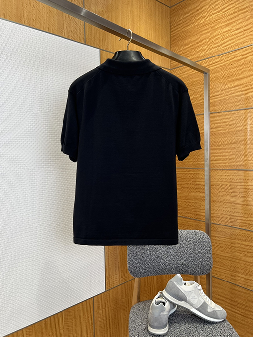 ルイヴィトン LV 文字りレザーラベル付きシンプルな半袖ポロシャツ