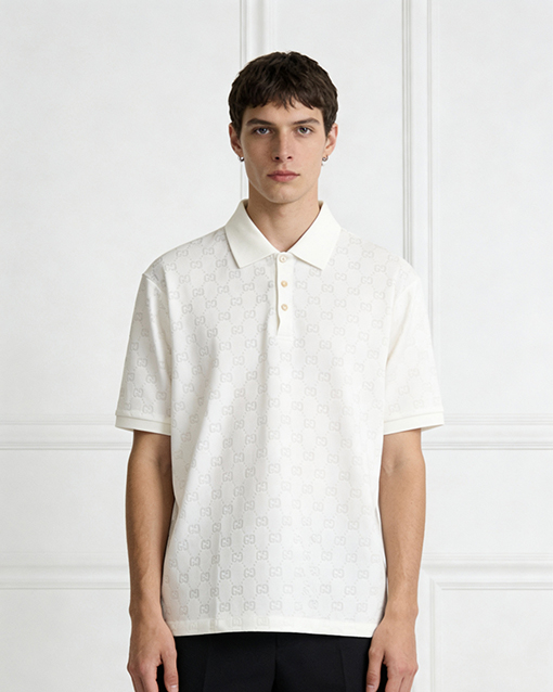 フェンディ ダブルFの総柄プリント入り半袖襟付きポロシャツ