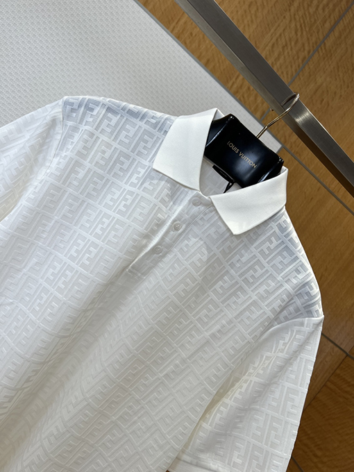 フェンディ ダブルFの総柄プリント入り半袖襟付きポロシャツ