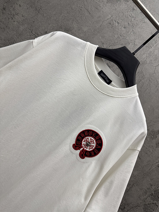 クロムハーツブランドコピー アメリカンスタイルの刺繍入りレザーカップル半袖Tシャツ